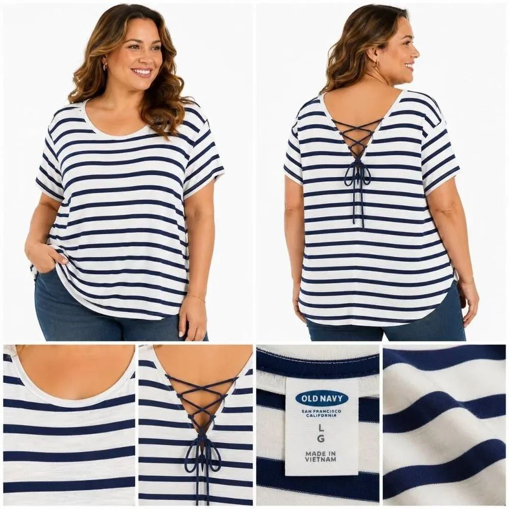 Old Navy Striped Lace Back Swing Top Women's L
